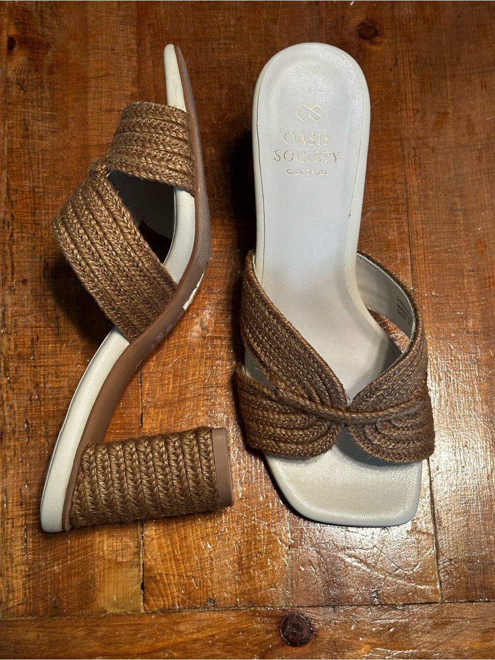 Oasis Society Raffia Block Heels